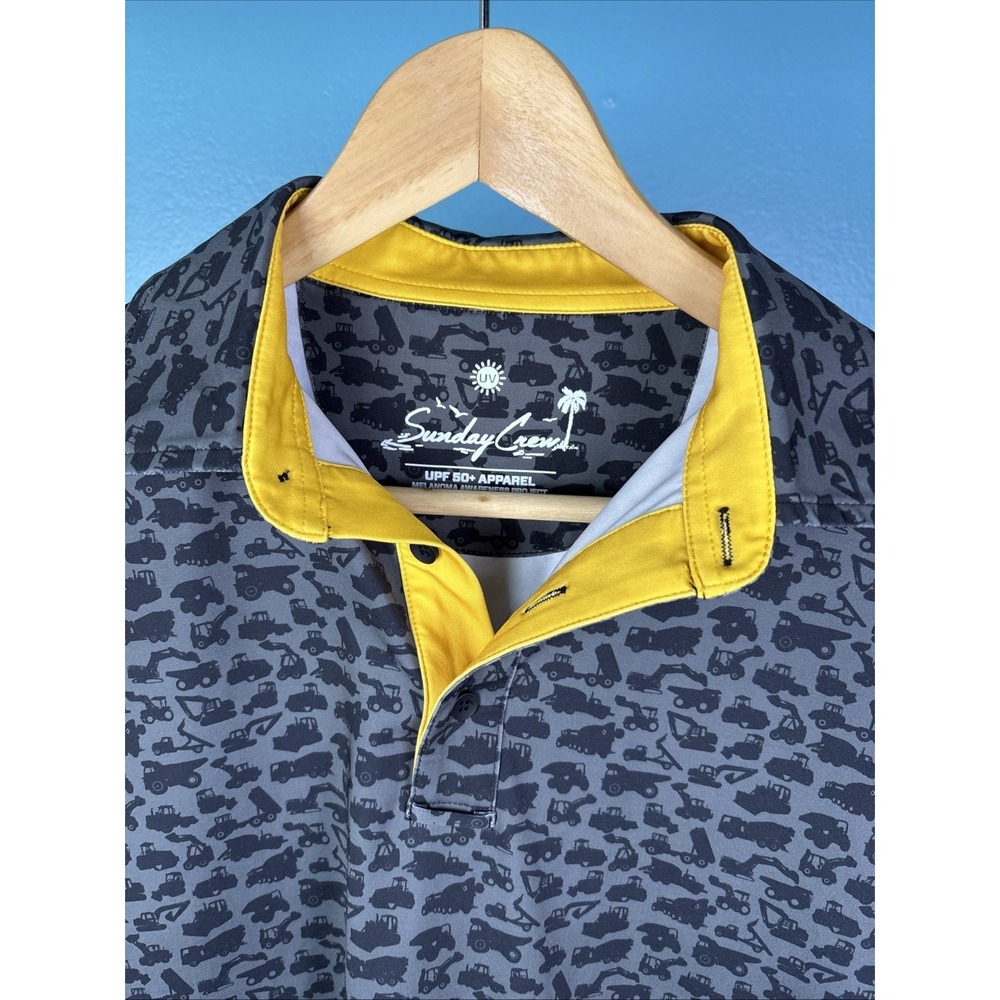 Sunday Crew Golf Polo UPF 50 Size Small Construction Vehicles AOP